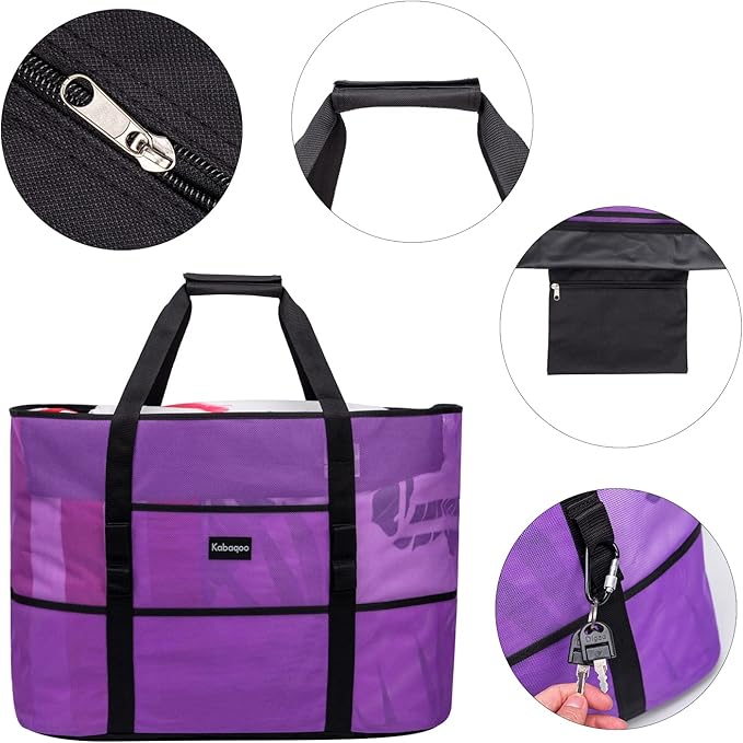 KABAQOO Mesh Beach Bag, Extra Large Beach Bags with 9 Pockets & Zipper Waterproof Lightweight Beach Tote for Beach/Pool Trip | Extra Large, 9 Pockets, Zipper, Waterproof, Lightweight, Beach/Pool Trip