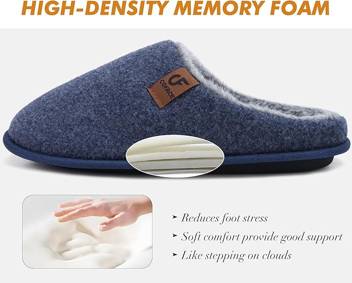 COFACE Mens Cozy Memory Foam Scuff Slippers Casual Slip On Warm House Shoes Indoor/Outdoor Sandal Slippers With Arch Support Rubber Sole Size 7-15