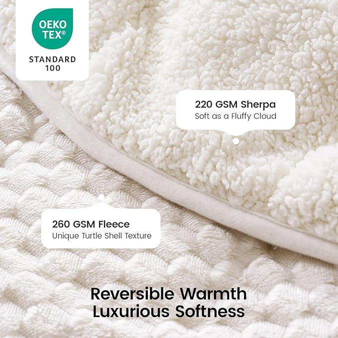 Super Fuzzy Soft Fleece Sherpa Weighted Blanket 20 lbs for Adults, 3D Imitation Turtle Shell Luxury Weighted Throw for Better Sleep, Dual Sided Cozy Blankets for Couch Bed, Cream White, 60" x 80"