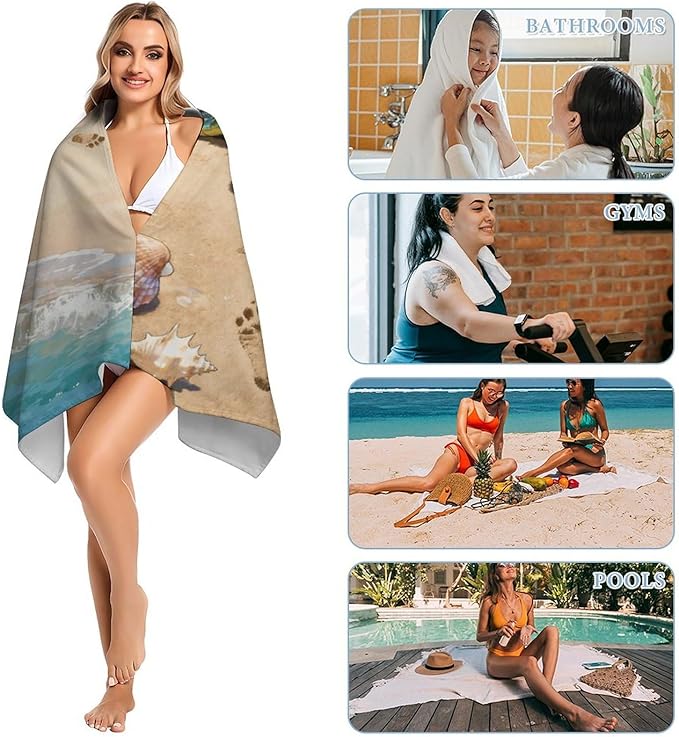 Microfiber Tourmaline Turtle Beach Beach Towel Oversized 62x31 Sand Free & Quick Dry Travel Towel for Adults Super Absorbent Lightweight Thin Pool Towels for Swim Camping Yoga Gym Vacation Essentials
