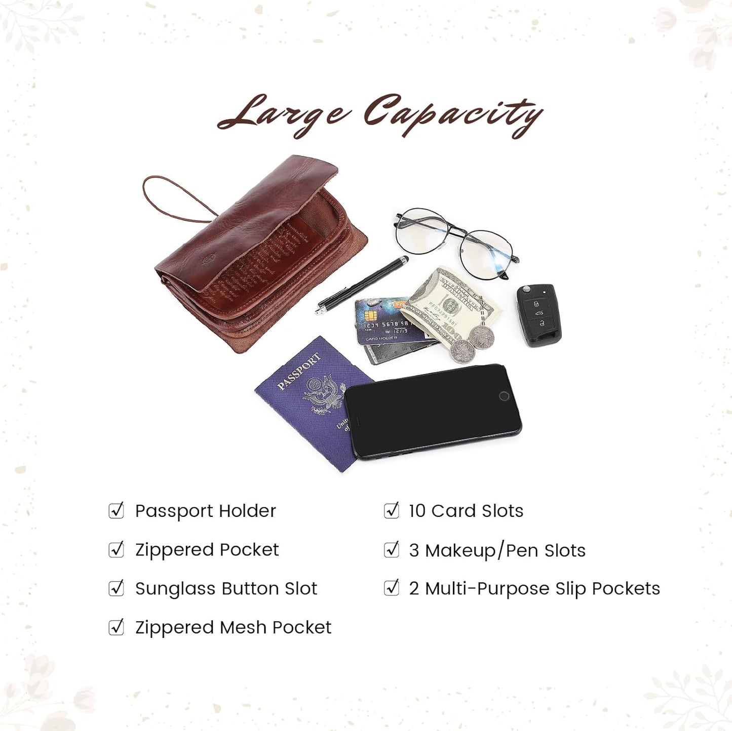 Genuine Leather Nomad Organizer Travel Wallet | Women's Wallet Clutch Passport Holder