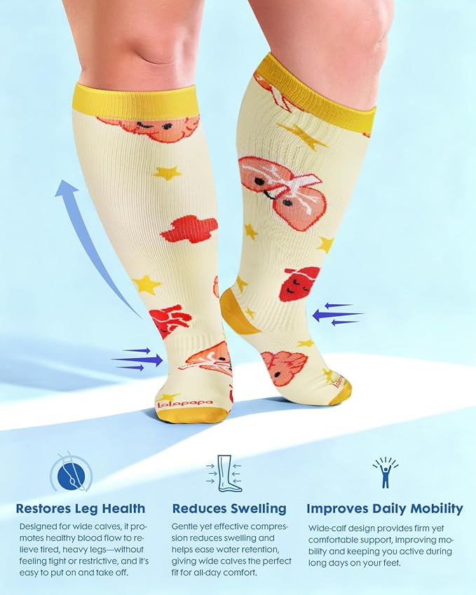 Wide Calf Compression Socks for Women - 3-Pair Plus Size 20-30mmHg Ankle Support Easy on off Socks for Travel Nurse