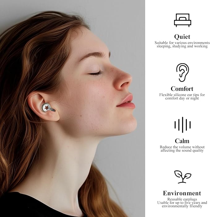 Noise Sensitivity Soft Silicone Ear Plugs Transparent Hearing Protection,Washable and Noise Reduction,3 Pairs S/M/L Ear Plugs,26 dB,Black Sleeping Earplugs for Work,Block Snoring