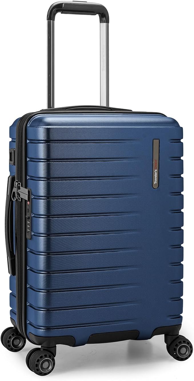 Traveler's Choice Archer Polycarbonate Hardside Spinner Luggage Set, Blue, Carry-On 21-Inch, Tie Down Straps