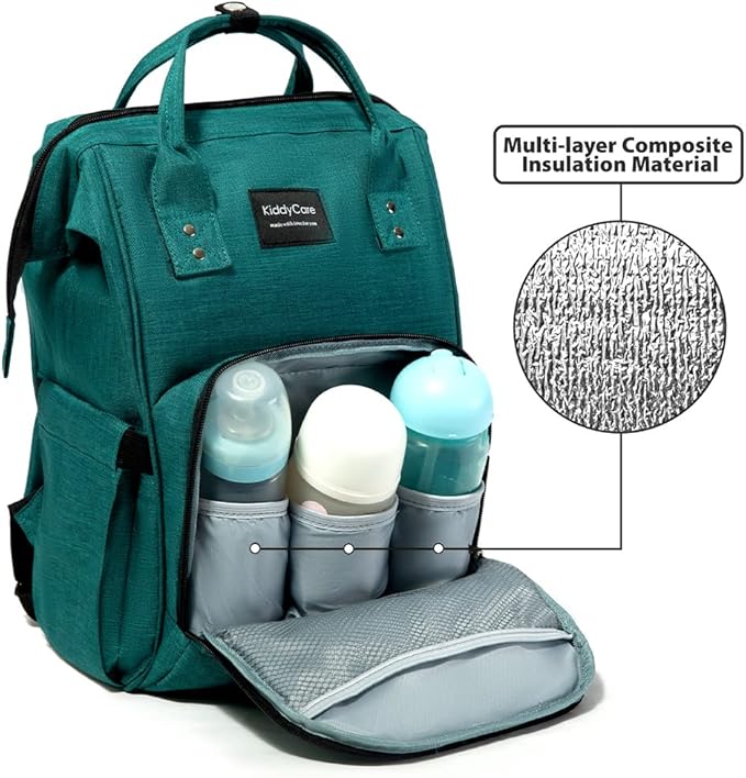 KiddyCare Diaper Backpack | Travel Backpack for Mom with Baby Diaper Bags and Changing Station Multipurpose Waterproof Tote for Maternity Baby Bags - Big, Stylish, Unisex - Green