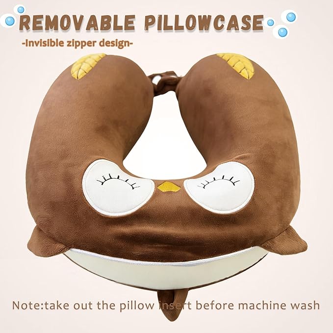 Travel Pillow, Kids Travel Pillow with Sleep Eye Mask Soft Memory Foam Kids Neck Pillow for Boys & Girls, Travel Accessories for Car Airplane Traveling - Owl