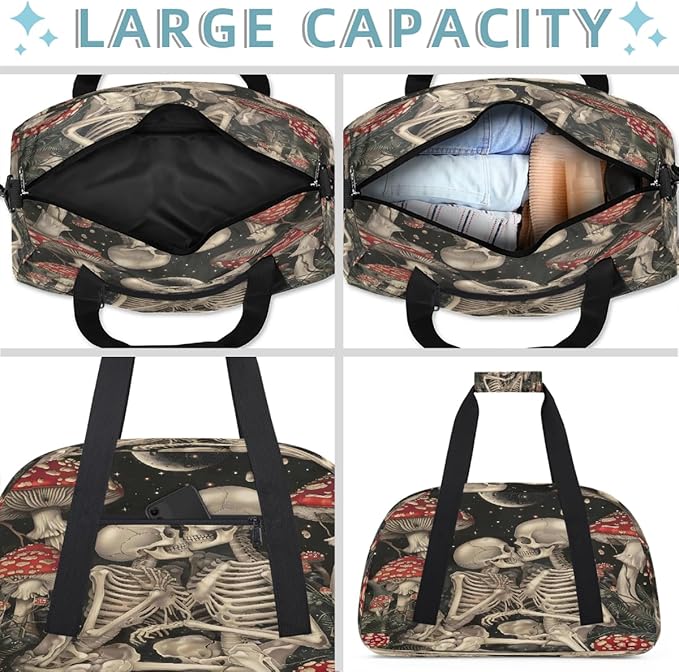 Travel Duffle Bag for travel duffle bag sports Girls Boys Kids Halloween Skull Mushroom Lightweight Overnight Sleepover Weekender Bags Small Dance Gym Sport Bag Teens Carry-On Size Workout Bag