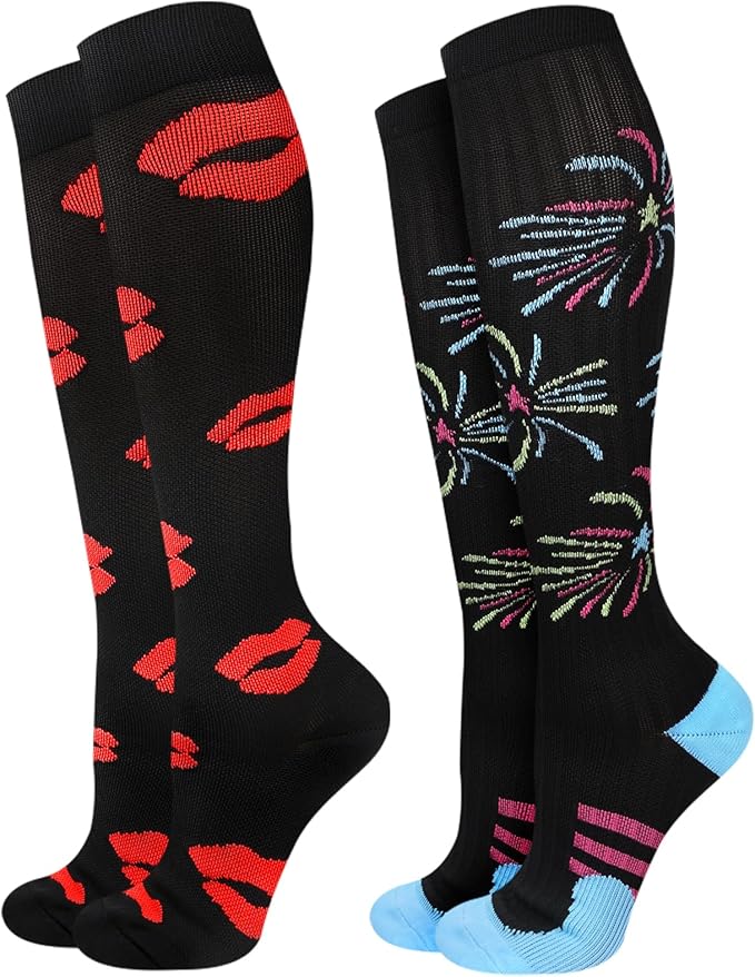 2Packs Compression Socks for Women - 15-20 mmHg Graduated Circulation Support for Nurses, Athletes and Travel