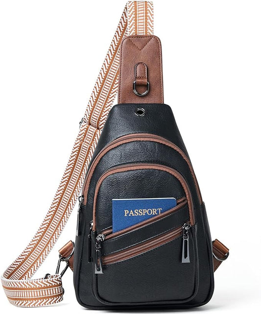 7L Crossboydy Sling Bag for Women Vegan Leather Crossbody Purse Fanny Pack Chest Bag for Travel,Black Brown