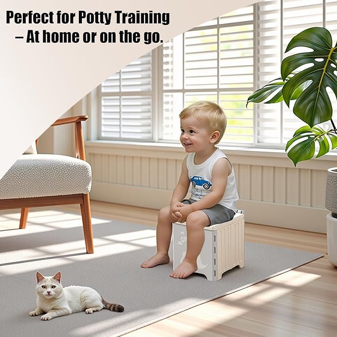 9.1" Foldable Travel Potty - Compact Collapsible Portable Toilet Seat with Cleaning Bags for Car, Camping, Outdoor Use, Supports Kids (Grey)