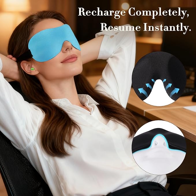 PrettyCare 3D Sleep Mask 2 Pack,Eye Mask for Side Sleeper 3D Contoured Sleeping Mask Blackout Out for Men- Blindfold Airplane with Ear Plugs, Night Masks with Travel Bag (Black&Blue)