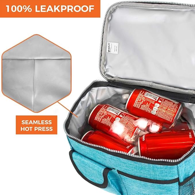 OPUX Lunch Box for Men, Adult Lunch Box Cooler, Insulated Lunch Bag Women, Dual Compartment Lunchbox for Work, Leakproof Double Decker Lunch Bag, Soft Lunch Pail Tote Boys Girls Kids School, Teal Blue