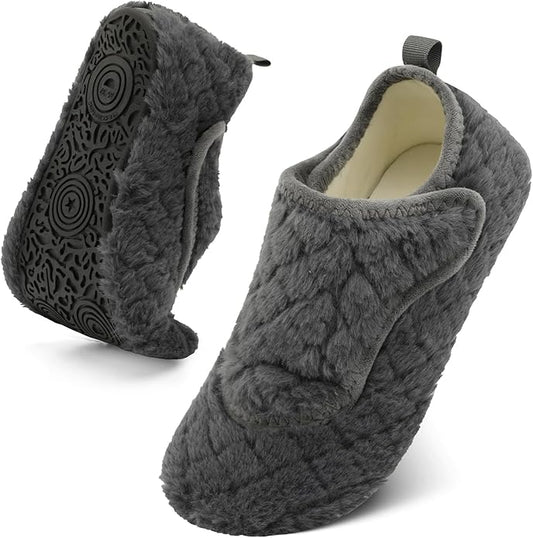 BARERUN Slippers for Women Men Wide House Diabetic Shoes for Women Men Warm Arthritis Edema Swollen Neuropathy Socks Slip on Adjustable Fuzzy Comfy Soft Womens Mens Bedroom Sliipers