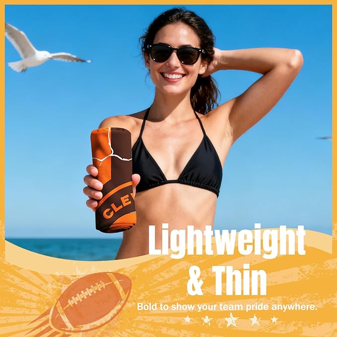 2 Pack Football Fan Thin Lightweight Microfiber Beach Towel Themed Big Sand Free Oversized Browns Team Men Women Gear Father Dad Birthday Gifts Ideal from Daughter Son Who Want Nothing Everything