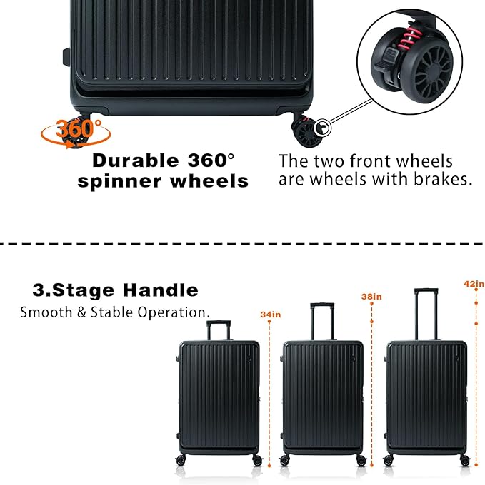 28 inch luggage with spinner wheels, large suitcases with wheels, Checked Luggage with Spinner wheels, Hard Shell Top-open Design Expandable Large Luggage with YKK zipper and 3-Year Warranty.