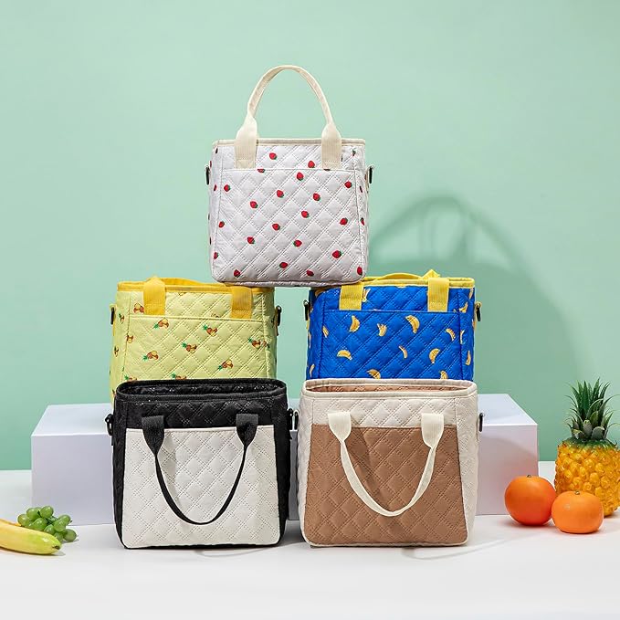 TuErCao Cute Banana Lunch Box for Women Lunch Bags for Work Small Insulated LunchBag for Picnic Travel Shopping, Portable Lightweight Ultrasonic Soft Touch LunchTote for Young Ladies