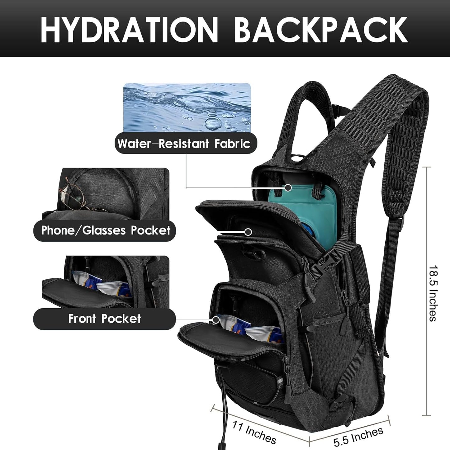 WOLT Hydration Backpack 18L Hiking Water Backpack with 2L Water Bladder for Men Women, Hydration Pack for Running Cycling Biking and Climbing