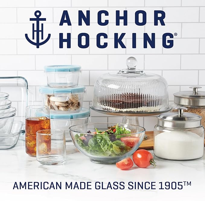 Anchor Hocking SnugFitTM Round Food Storage Containers with Lids (4-Piece, 7-cup, Blueberry, oven-safe)