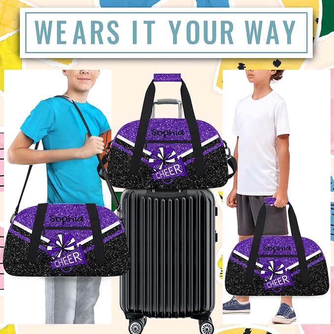 Personalized Purple Glitter Cheer Bag for Cheerleaders, Custom Sport Gym Bag Dance Bag Travel Duffle Bag Cheerleading Gifts for Women