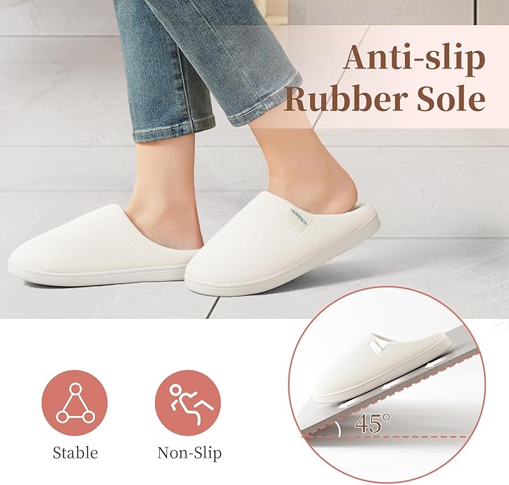 HUXMEYSON Slippers for Women, Womens Slippers Indoor Outdoor with Memory Foam, Cozy & Warm House Slippers for Woman with Anti-Slip Rubber Sole