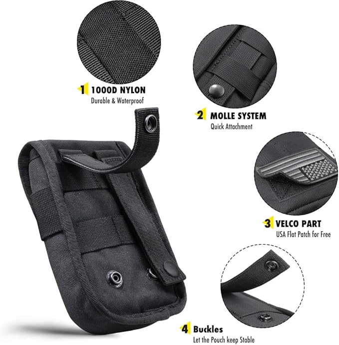 WYNEX Tactical Phone Pouch Molle,Smartphone Holster Bag EDC Utility Cellphone Lock Card Holder Organizer Fit for Waist Belt Case Include Tactical Gear Clip and U.S.A Patch