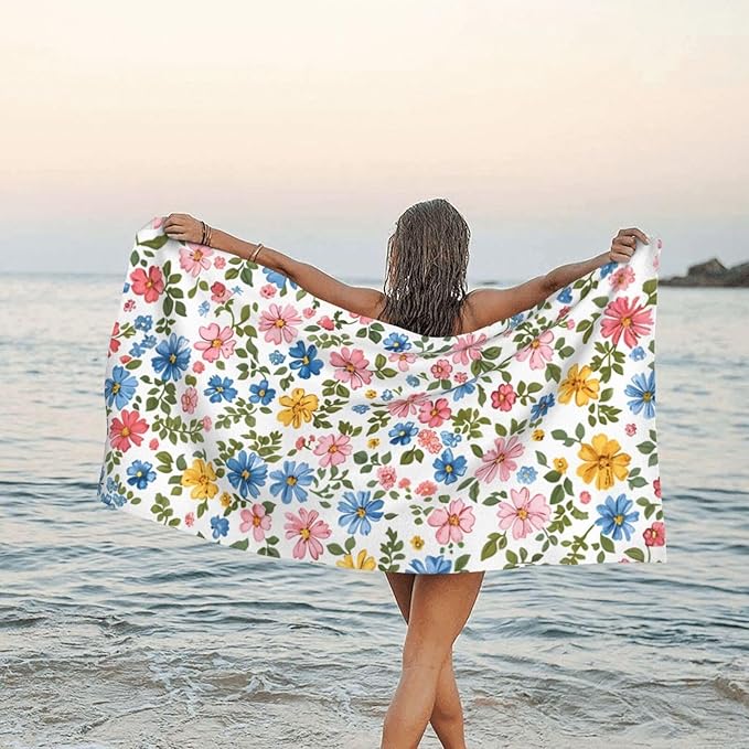 Small Colorful Floral Sand Free Beach Towel – 31.5"X63" Quick Dry Microfiber Beach Towels for Travel, Swimming, Pool, and Camping, Absorbent and Compact Beach Essential for Women, and Men