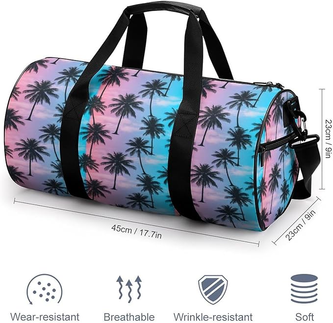 Basketball Football Weekender Bag Purple Sky Palm Trees Carry on Beach Yoga Overnight Luggage Bag Sports Gym Bags for Men Women