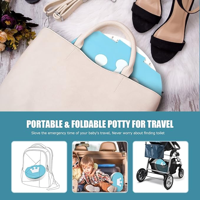 Portable Potty for Toddler Travel Foldable Potty Seat for Toddler Training Toilet for Kids Boys Girls Car On The Go Potty Travel Toilet Chair for Camping Park Indoor/Outdoor