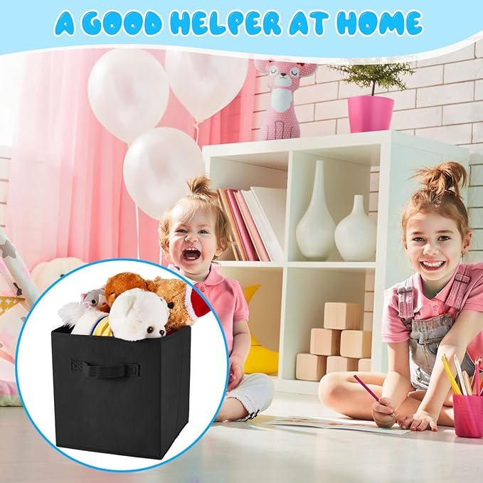 Yinder 12 Pcs Cube Storage Bin Black 11'' Storage Bins for Playroom Decor Colorful Bins for Kids Foldable Baskets for Nursery Organizer Boxes Fabric Boxes