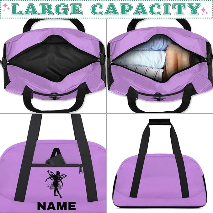 Personalize-Kids-Sports-Duffel-Bags With Custom Name Text Carry-On Overnight Travel Gym Lightweight Dance Pattern Sports Bags For Girls Boys Kids,Lilac