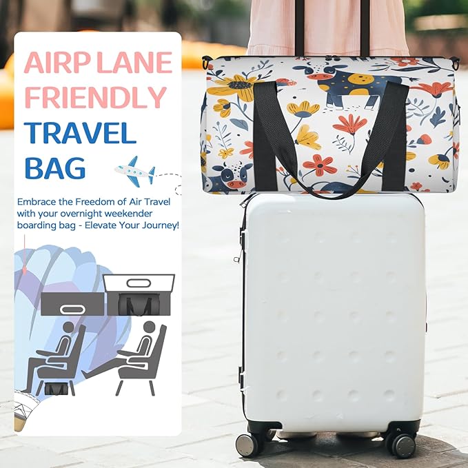 Cows Flower Travel Duffle Bag for Women Men, Overnight Weekender Bag, Carry on Tote for Sport Gym