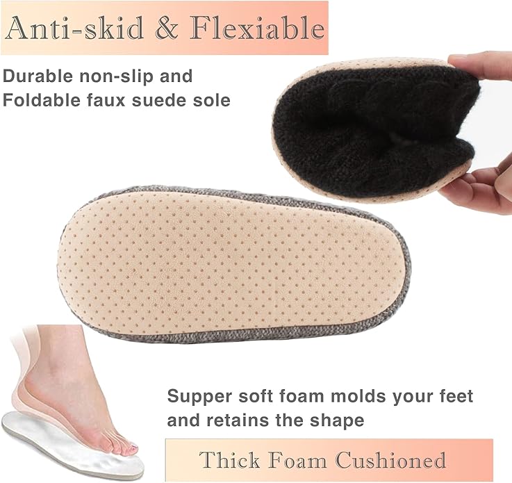 Cozylook 2-Pair Women's Soft Sole Slipper Socks with Grippers, Thick Warm Cozy Sherpa Lined Home Socks Set, Cable Knitted Non-slip Fluffy Winter House Bedroom Slippers