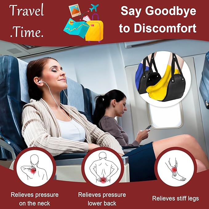 Airplane Foot Rest, 2Pack (Memory Foam) Plane Foot Hammock, Adjustable Portable Leg Rest for Airplane Travel, Relax Your Feet Foot Rest for Air Travel for Long Flight