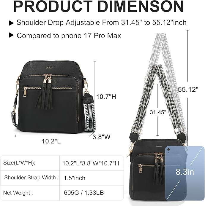 Women's Leather Crossbody Bags Anti Theft Purses RFID Blocking Handbags Trendy Travel Adjustable Strap Tassel