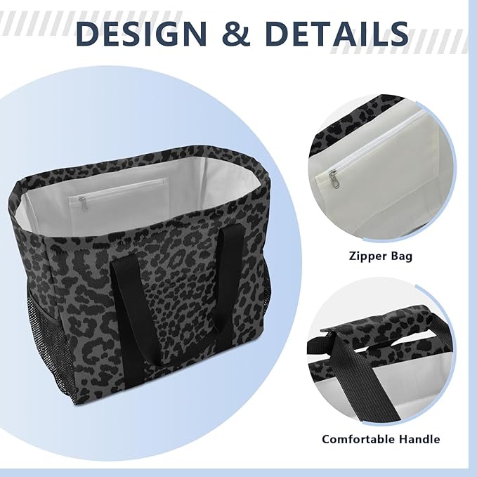 Bolaz Travel Tote Bag，Gym Bag for Men,Waterproof Beach Bag for Women Foldable Reusable-Black Leopard Print