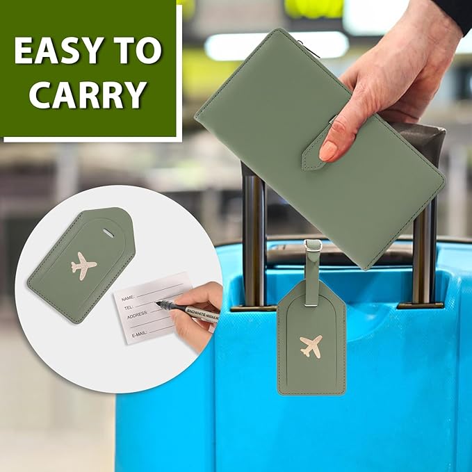 Deziliao Passport Wallet for Men and Women, Mulit-purpose RFID Blocking Passport Holder Travel Wallet, Passport and Vaccine Card Holder Combo, Travel Essentials Passport Cover Case（Moss Green）