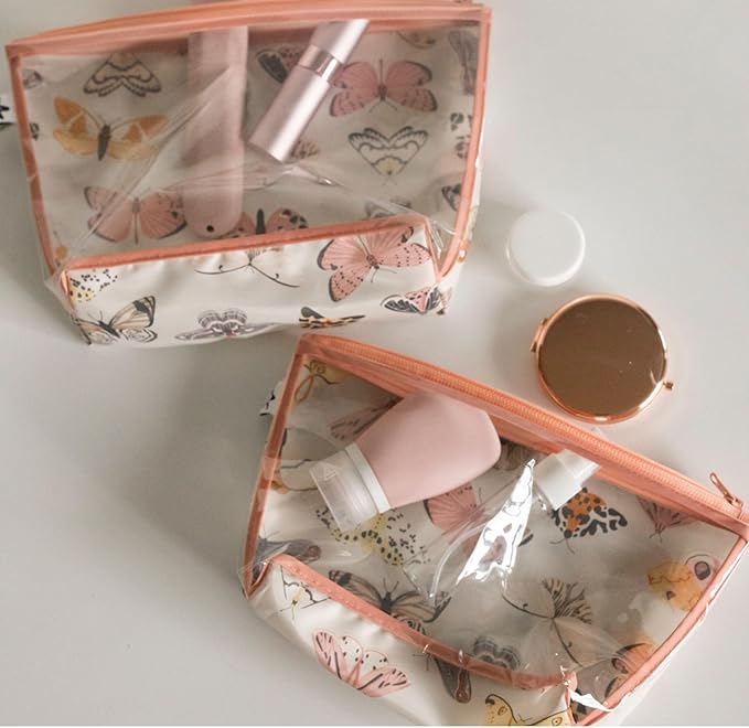 Tiny Twinkle Diaper Bag Organizing Pouches | 2 Pack Mess-Proof Travel Organizer Bags with Structured Bottom & Clear Front | TSA Approved Toiletry Bag Set for Baby and Mom Essentials (Flutter)