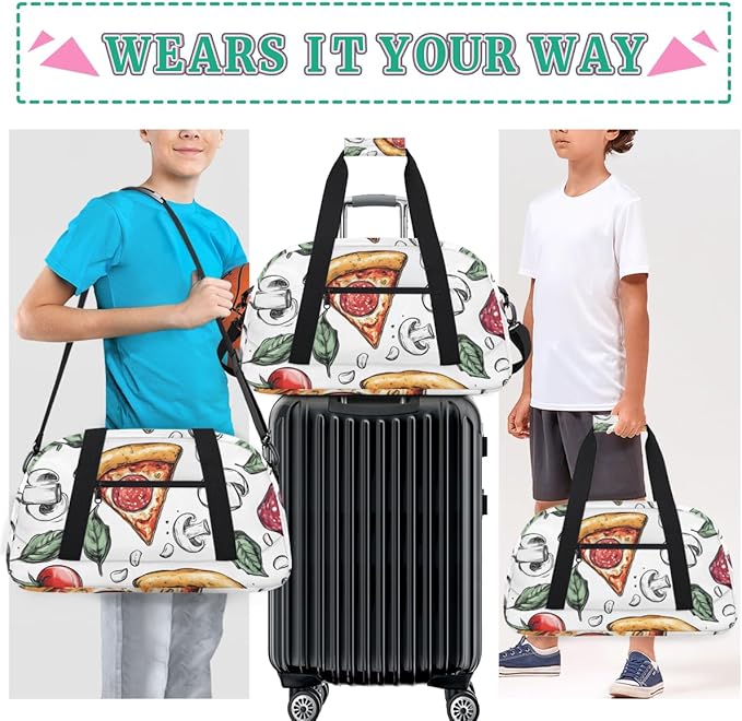 Fresh Sausage Pizza Kids-Duffel-Bags Gymnastics Dance Bag Carry-On Overnight Travel Gym Lightweight Dance Sports Bags For Girls Boys Kids，
