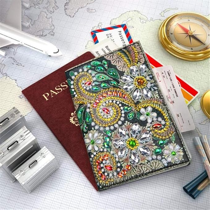 Passport Holder Cover 5D Diamond Painting Leather, DIY Crystal Rhinestone Painting Travel Passport Protective for Boarding Pass, ID Card, Driver's License-20X14CM (D)