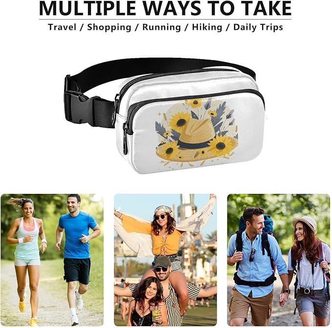 Hat with Sunflowers Fanny Pack for Women Men Water Resistant Fashion Waist Packs with Adjustable Strap Belt Bag for Travel Workout Jogging Hiking 21218957
