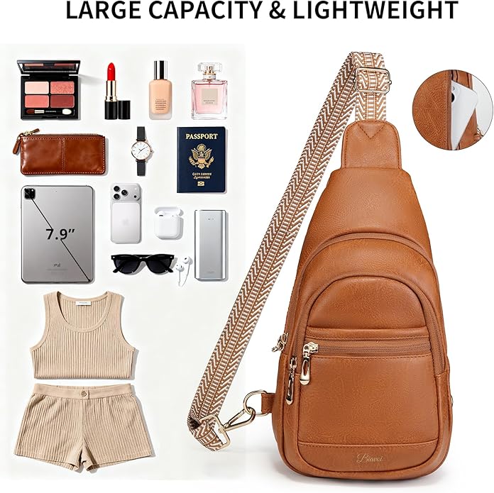 Crossbody Purses Bags for Women Travel, Anti Theft RFID Blocking Sling Chest Bag, Small Vegan Leather Purse for Casual