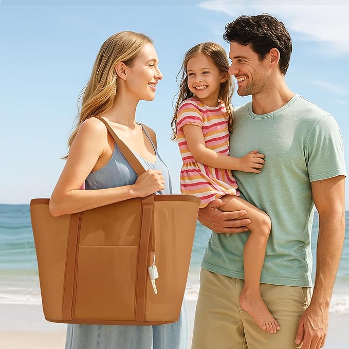 Mesh Beach Bag for Women - Sandproof Beach Tote, Large swim bag, Vacation Essentials for Family,Pool,Cruise,Gym (Camel)