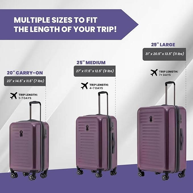 Spyder Rails 25 Inch Expandable Hardside Checked Suitcase with 360° Spinner Wheels, TSA Approved Lock