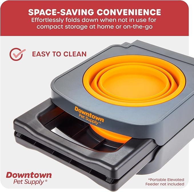 Downtown Pet Supply Replacement Dog Bowls, 4-Pack (5 Cup / 40 Ounce) for Elevated Feeders - Collapsible Silicone, Lightweight for Travel - Dishwasher Safe