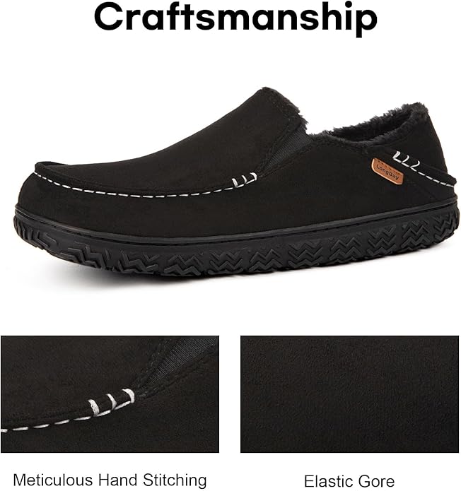 LongBay Men's Moccasin Slippers Comfy Warm Memory Foam House Shoes Winter for Indoor Outdoor