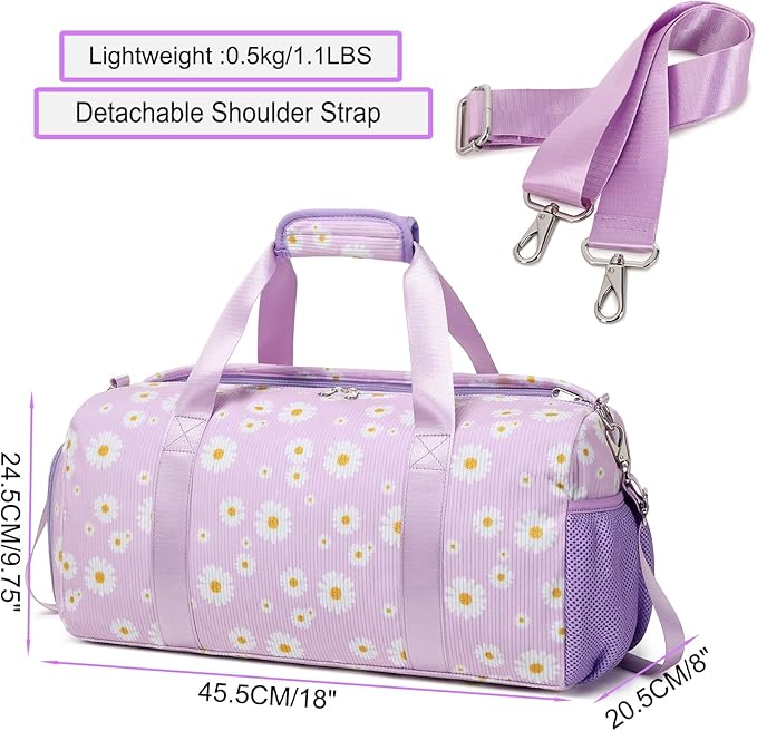 Dance Ballet Bag for Girls Teen Travel Duffel Sports Gym Yoga Cheer Weekender Corduroy Daisy Dance Bags with Shoe Compartments（purple daisy）