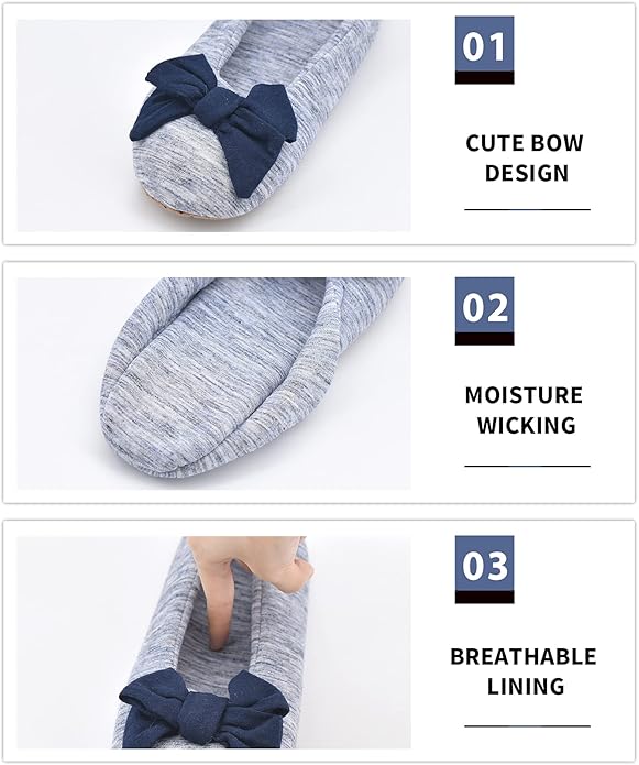 DICUIRD Women's Ballerina Slippers Lightweight House Slippers with Stretchable Heel Design