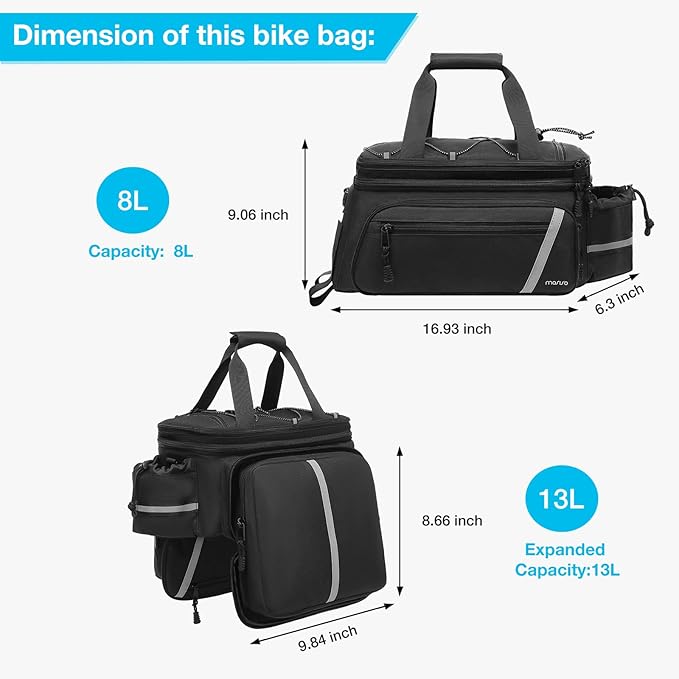 MOSISO Bike Rack Bag with Rain Cover, Bike Trunk Cooler Handag Insulated Bicycle Rear Seat Pouch with 2 Side Foldable Panniers, 8L Cycling Backseat Storage Cargo Saddle Shoulder Bag, Black