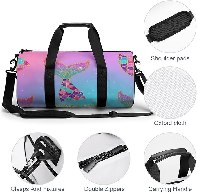 Foldable Gym Travel Bag Mermaid Tail Scale (4) Overnight Weekender Travel Bag Dance Sports Gymnastics Bags Unisex Overnight Bags