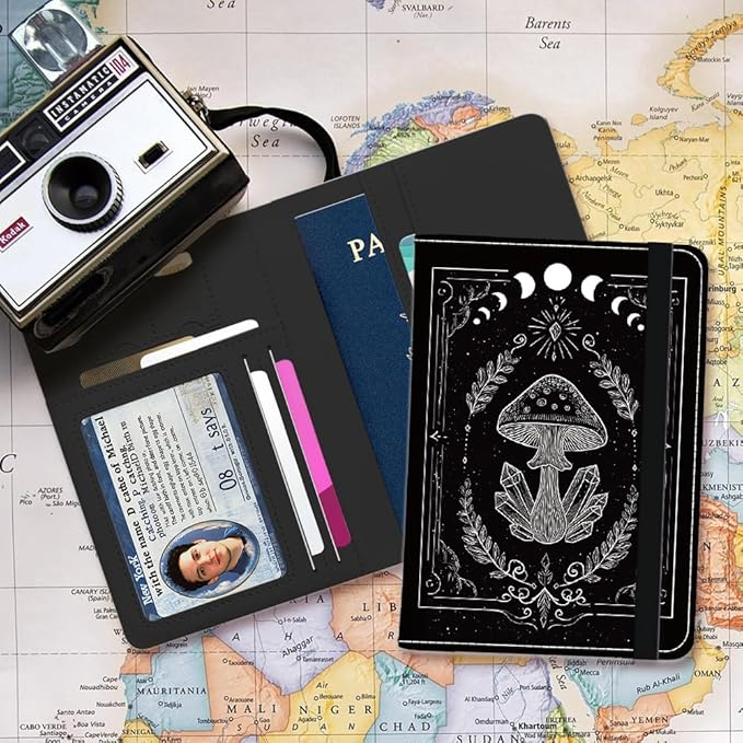 PU Leather Passport Holder Cover 5.9×4.3 Inch with Credit Card Slot and Boarding Pass Slot Combo Blocking Passport Holder Wallet Cover Case for Travel Boarding Essentials (Mushroom)